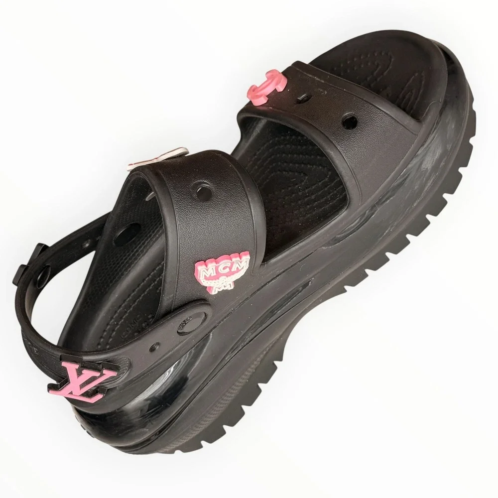 Crocs Mega Crush Sandals Black Platform Custom Designer Inspired Charms Womens 7